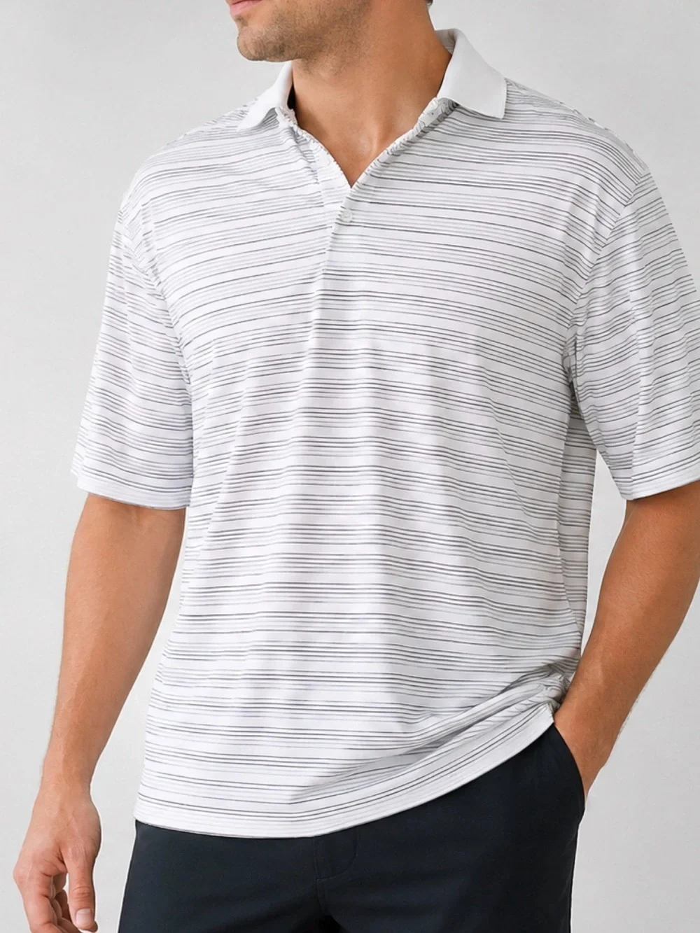 Nike Men's White & Black Striped Polo